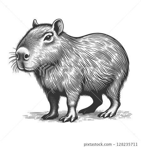 Capybara engraving sketch vector illustration 128235711