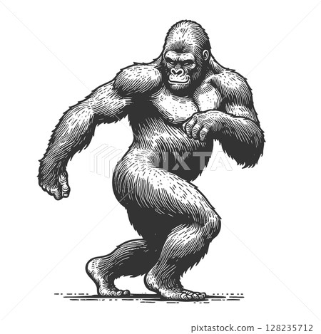 Dancing Gorilla engraving raster illustration Dancing Gorilla engraving raster illustration 128235712