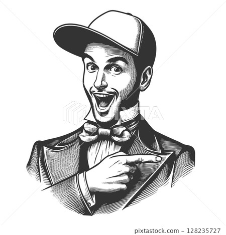 Surprised Man in Bow Tie Cap raster illustration 128235727