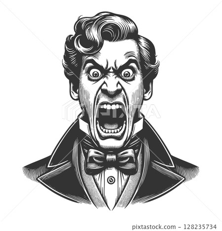 Angry Man Yelling in Vintage Engraving Style Angry Man Yelling in Vintage Engraving Style 128235734