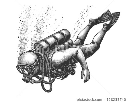 Scuba Diver Underwater sketch vector illustration 128235740