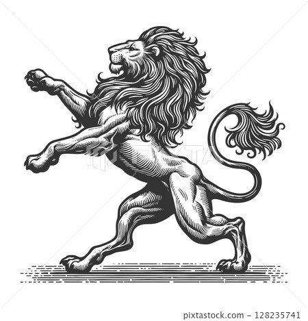 Heraldic Lion engraving sketch raster illustration 128235741