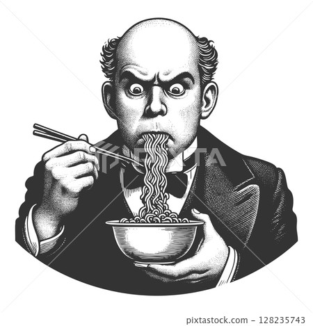 Gentleman Slurping Noodles Dramatically vector 128235743