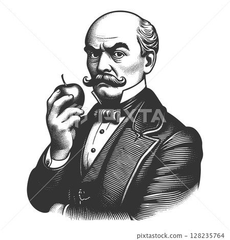 Vintage Gentleman Holding Apple raster Vintage Gentleman Holding Apple raster 128235764