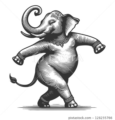 Dancing Elephant engraving raster illustration Dancing Elephant engraving raster illustration 128235766