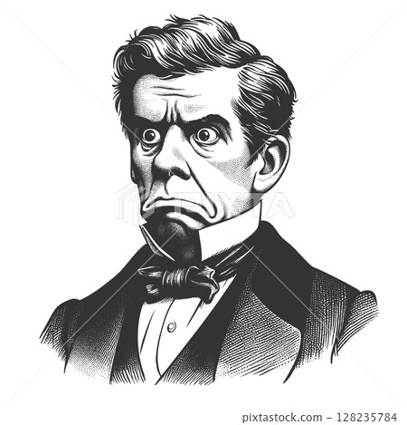 Surprised Gentleman in Vintage Suit with Bow Tie 128235784