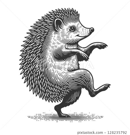 Dancing Hedgehog engraving sketch raster illustration 128235792