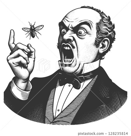 Angry Man Yelling at Mosquito vector illustration Angry Man Yelling at Mosquito vector illustration 128235814