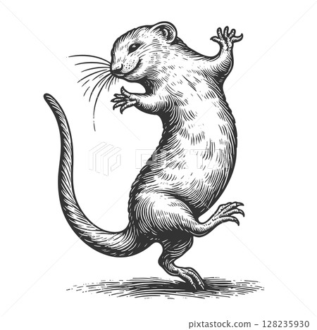 Dancing Otter engraving sketch raster illustration Dancing Otter engraving sketch raster illustration 128235930