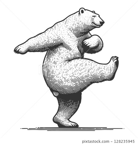 Dancing Polar Bear engraving raster illustration 128235945