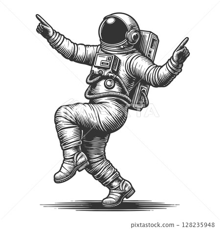 Dancing Astronaut in Space raster illustration 128235948