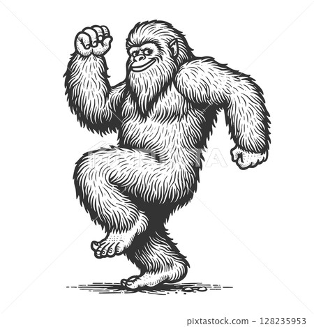 Dancing Yeti engraving sketch raster illustration Dancing Yeti engraving sketch raster illustration 128235953