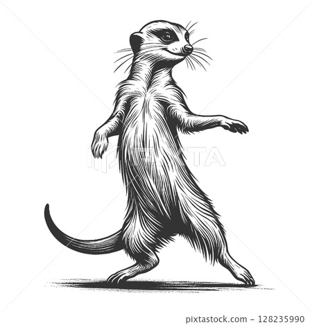 Dancing Meerkat engraving raster illustration Dancing Meerkat engraving raster illustration 128235990