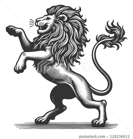 Heraldic Lion engraving sketch raster illustration Heraldic Lion engraving sketch raster illustration 128236012