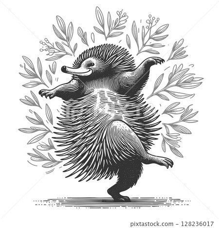 Dancing Echidna engraving vector illustration 128236017