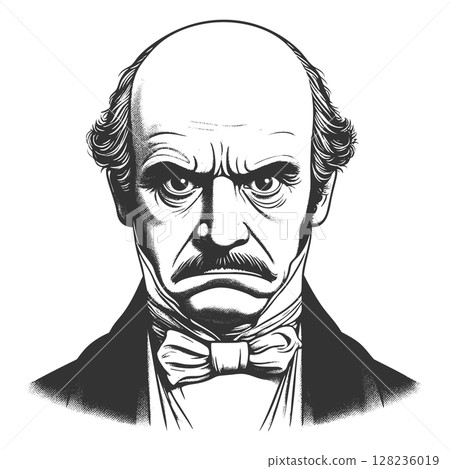 Grumpy Victorian Gentleman engraving sketch raster 128236019