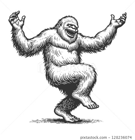 Dancing Yeti engraving sketch raster illustration Dancing Yeti engraving sketch raster illustration 128236074