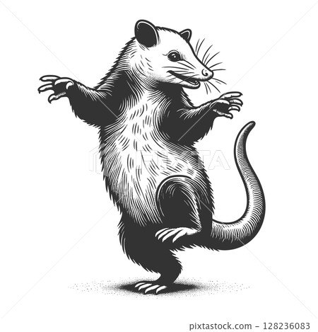 Dancing Opossum engraving raster illustration 128236083