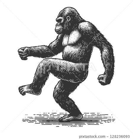 Dancing Gorilla engraving raster illustration Dancing Gorilla engraving raster illustration 128236093