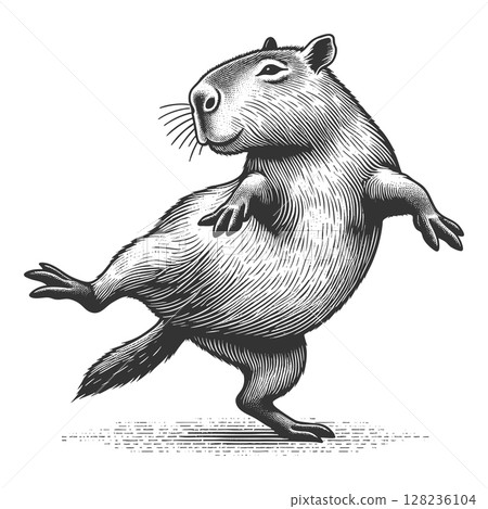 Dancing Capybara engraving vector illustration Dancing Capybara engraving vector illustration 128236104