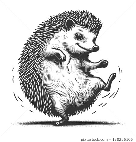 Dancing Hedgehog engraving sketch vector illustration 128236106