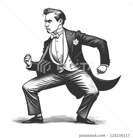 Dancing Gentleman engraving vector illustration Dancing Gentleman engraving vector illustration 128236117