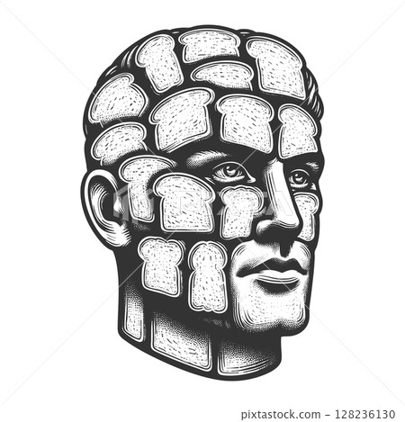 Male head made of Sliced Bread engraving vector 128236130