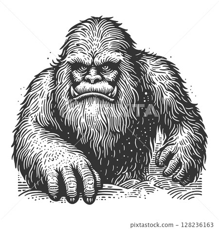 Angry Yeti Emerging from Snow vector illustration Angry Yeti Emerging from Snow vector illustration 128236163