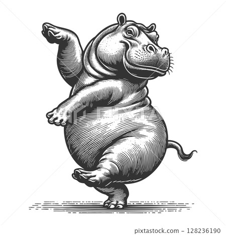 Dancing Hippopotamus engraving vector illustration 128236190