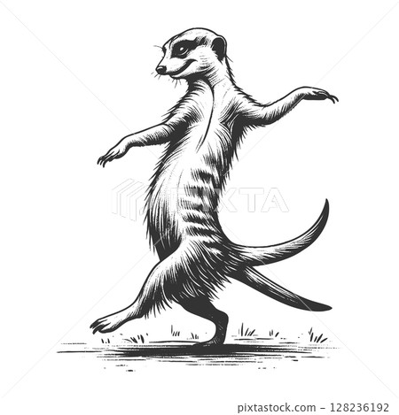 Dancing Meerkat engraving raster illustration 128236192