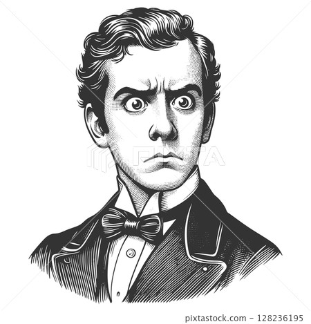 Surprised Gentleman in Vintage Suit with Bow Tie 128236195