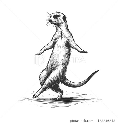 Dancing Meerkat engraving raster illustration 128236218