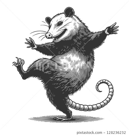 Dancing Opossum engraving vector illustration Dancing Opossum engraving vector illustration 128236232