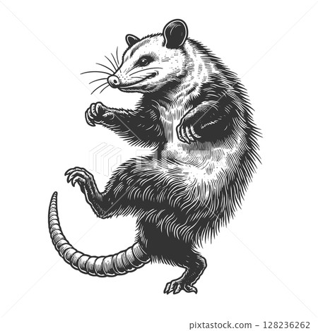 Dancing Opossum engraving vector illustration Dancing Opossum engraving vector illustration 128236262