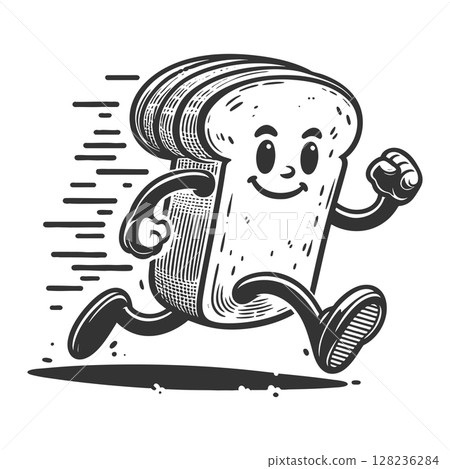 Running Cartoon Bread Slice raster illustration Running Cartoon Bread Slice raster illustration 128236284