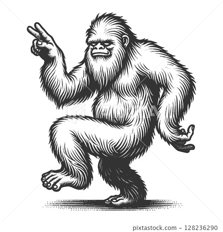 Dancing Yeti engraving sketch vector illustration 128236290