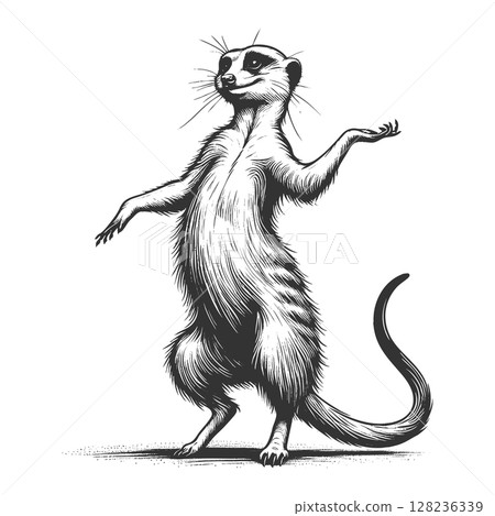 Dancing Meerkat engraving vector illustration Dancing Meerkat engraving vector illustration 128236339