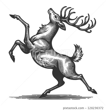 Rearing Stag engraving sketch vector illustration 128236372
