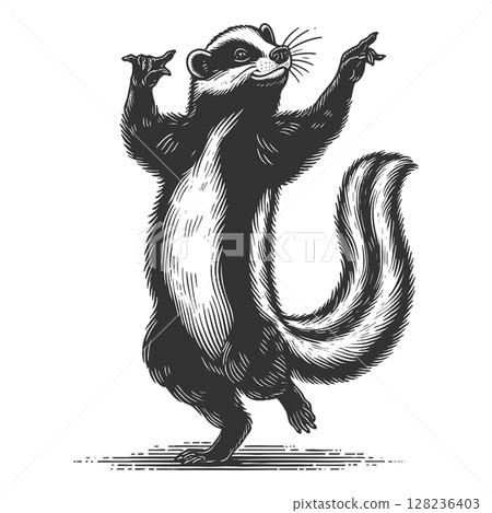 Dancing Skunk engraving sketch vector illustration 128236403