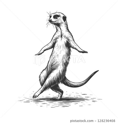 Dancing Meerkat engraving vector illustration Dancing Meerkat engraving vector illustration 128236408