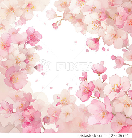 Inspirational springtime blossom frame featuring soft pink cherry flowers in a serene, delicate arrangement for creative projects and designs Inspirational springtime blossom frame featuring soft pink cherry flowers in a serene, delicate arrangement for creative projects and designs 128236595