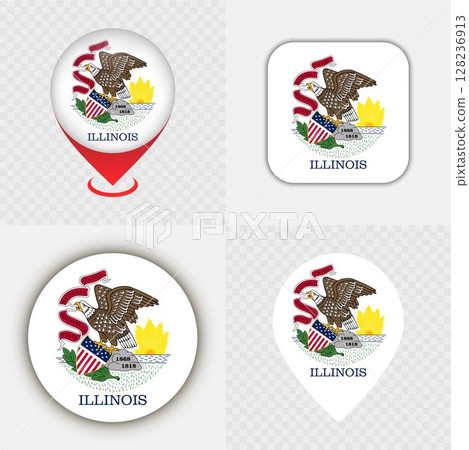 Set of Illinois State Flag Icons and Map Pins. 128236913