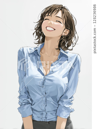 Illustration material of a smiling businesswoman on a white background 128236986