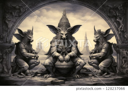 Enigmatic sphinxes posing riddles to test the minds of adventurers - Generative AI Enigmatic sphinxes posing riddles to test the minds of adventurers - Generative AI 128237066