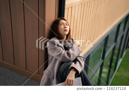 Stress businesswoman under stress from working. Stress businesswoman under stress from working. 128237128