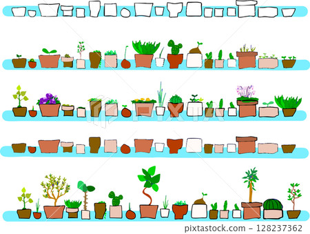 Stylish plants and flowerpots hand-drawn illustration set line 2 128237362