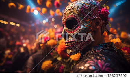 Vibrant dia de los muertos celebration with colorful calavera 128237802