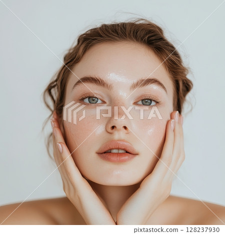 Radiant skin and natural beauty portrait for wellness concepts 128237930