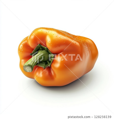 Fresh orange bell pepper isolated on white background with water droplets Fresh orange bell pepper isolated on white background with water droplets 128238139