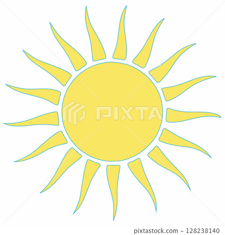 Bright yellow sun with wavy rays on white background Bright yellow sun with wavy rays on white background 128238140